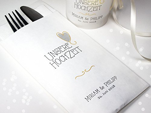 Dekoration Hochzeit Set Bestecktasche Banderole mit Personalisierung
