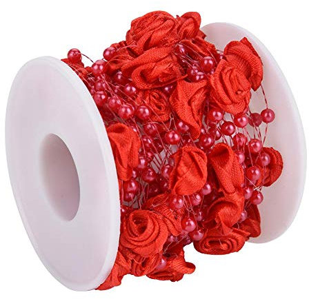 Hilitand 10m / Rolle 3mm Rose Künstliche Perle Draht Perlen Garland String DIY Hochzeit Dekoration, Faux Kristall Perlen(rot)