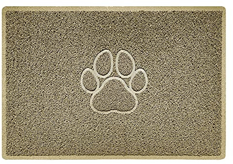 Nicoman PAW Shape Cat Litter Box Mat, Dog Food Feeding Tray Matt, Non-Slip, Easy Clean, Washable(90x60cm,Large),BEIGE