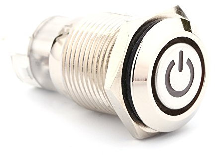 Fydun Latching Druckschalter Metall LED Schalter Wasserdichte Abdeckung mit Power Symbol 16mm 12 V 1NO 1NC Draht Anschlussstecker (rotes Licht)