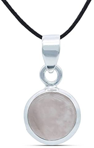 mantraroma Kettenanhänger 925 Silber Rosenquarz rosa Stein Edelstein Kettenanhänger Damen Sterling Silber Halskette Anhänger Geschenk (MAH-129-07)