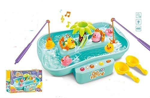 Kids Go Fishing Game Toy Set - Hook a Duck Stocking Filler With Music Water Table, Floating Fish and Ducks, Swirl Pond, and Fishing Pole - Water Play Set