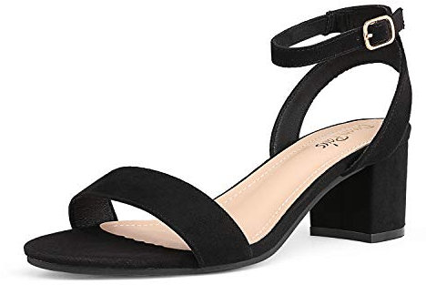DREAM PAIRS Women's Sandals Open Toe Ankle Strap Low Block Chunky Heels Sandals Party Dress Pumps Shoes CARNIVAL,Size 6.5,Black/Suede,CARNIVAL
