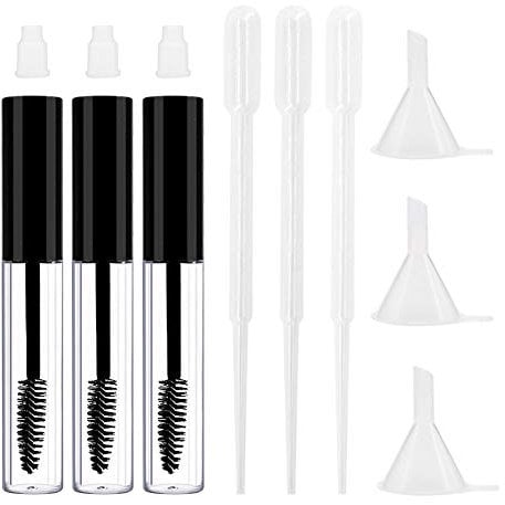 Angzhili 3 Pcs 8mL Empty Mascara Tubes With Eyelash Wand for Eyelash Growth Oil/Mascara with Brush for Home and Travel With Eyelash Wand, Includes 3 tubes, 3 rubber inserts and 3 funnels
