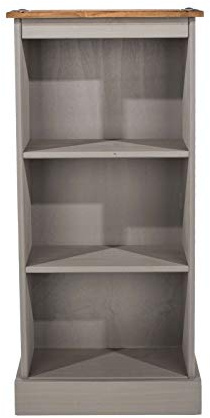 Home Source Solid Pine Wood Bookcase, Low Display Shelf Storage Furniture, Grey, 3 Tier