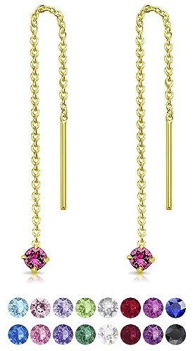 Orecchini Donna Lunghi Argento 925 Placcati Oro 24K con Brillantini di Cristallo Rosa - Orecchini Pendenti con Catenella e Punti Luce Brillanti - Pendenti Dorati Classici Eleganti Ipoallergenici