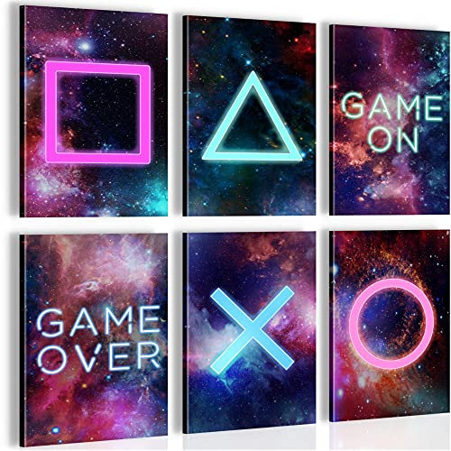 Novart Wandbilder Set Spielkonsole - KOMPLETT AUFHÄNGFERTIG - Made in Germany - Moderne Bilder Kinderzimmer Junge Teenager - N021464a