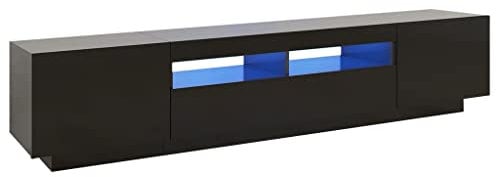vidaXL TV Schrank mit LED-Leuchten Lowboard Sideboard Fernsehschrank Fernsehtisch TV Möbel Tisch Board HiFi-Schrank Schwarz 200x35x40cm
