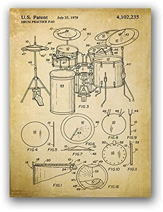 IBUKHSDGYIFH Musikinstrumente Wandkunstdrucke und Poster Schlagzeuger Trommel Blaupause Leinwand Malerei Bilder Musikstudio Zimmer Dekor Ungerahmt-30X40cm