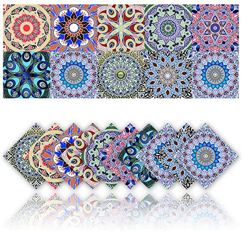 20 Piezas Pegatinas de Azulejos de PVC Impermeables Decoración de Pared Autoadhesiva para Baño Cocina Pared Pegatinas de Estilo Mosaico Bohemio Decoración del Hogar (10x10cm)