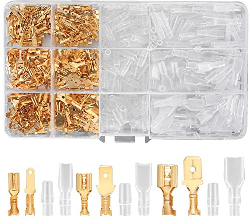 480 Pezzi Capicorda Terminali da Crimpare Connettori Elettrici Piatti Kit, Maschio Femmina per Auto e Cavi - 2,8 mm 4,8 mm 6,3 mm Rame
