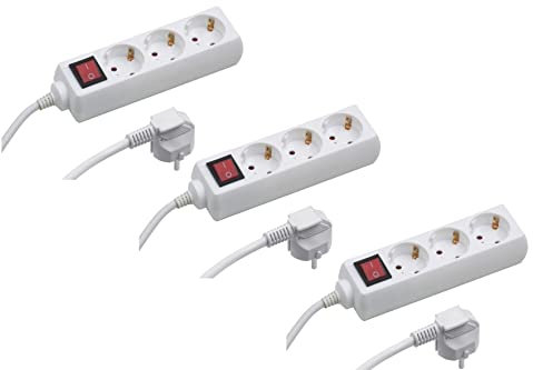 Meister Steckdosenleiste 3-fach - 3 Stück - 3 m Kabel - weiß - Kunststoffleitung - IP20 Innenbereich - Schalter, Steckerleiste, Mehrfachsteckdose, Tischsteckdose, Tido 3-fach, 7430570