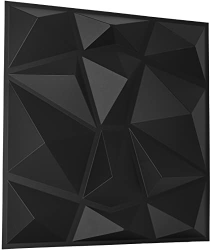 NOVECRAFTO Geometric Decorative PVC 3D - Diamond Design 20 Sheets Set Covering 5.0 sqm (53.82 sqft) - Each Tile Size 50x50 cm (19.6x19.6 in) Wall Panel in Black with Diamond Geometric Effect Pattern