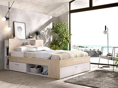 DEKIT GRUPO RIMOBEL Lanka - Cama Compacta para Dormitorio - Natural/Blanco - 95 X 149.6 X 218.5 Cm