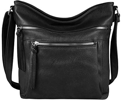 OBC Damen Tasche Schultertasche Shopper Umhängetasche Crossover Crossbody Henkeltasche Beuteltasche Handtasche Hobo Bag Reise Kunst-Leder Schwarz