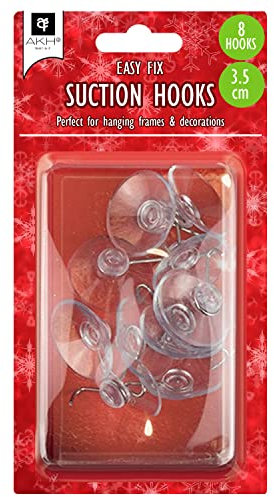 AKH® Clear Suction Hooks | Pack of 8 | 3.5cm Rubber Sucker Pads with Metal Hook | Strong Hanging Hook for Christmas Hanging Decorations Signs Mirror Glass Kitchen Bathroom Wall Festivals Decoration