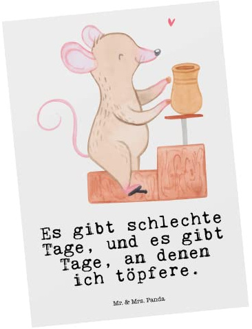 Mr. & Mrs. Panda Postkarte Maus Töpfern - Geschenk, Grußkarte, Ansichtskarte, bildkarte, Töpferei, Töpferkurs, Ansichtskarten, Postkarten