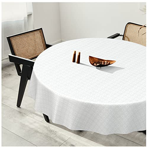Wachstuchtischdecke Wachstuch Tischdecke abwaschbar Wachstischdecke Plastik-Tischdecken Glatt Rund 140cm Schnittkante Dream Weiß