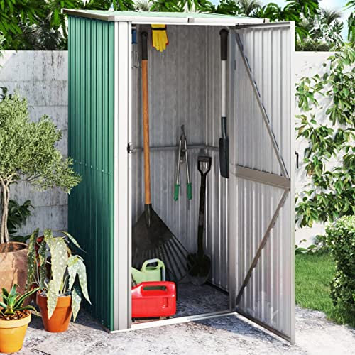 Festnight Geräteschuppen Metall Geräteschrank Gartenhaus Gerätehaus Gartenschrank Gartenschuppen Garten Schuppen Outdoor Schrank Grün 118,5x97x209,5 cm