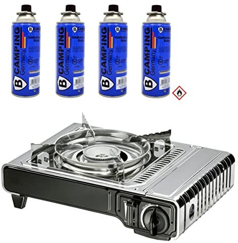 Kartuschen Campingkocher Enders Gaskocher Nelson inkl. 4x Butan Schraub-Gaskartusche 227g