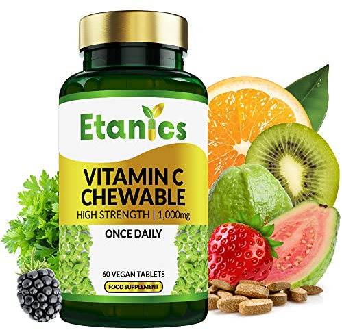 Etanics Chewable Vitamin C 1000mg 60 Tablets |High Strength Ascorbic Acid Immune Health | for Vegetarians and Vegans | Etanics - Made in The UK