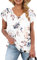 WNEEDU Women Summer Tops Petal Short Sleeve V Neck T Shirts Casual Basic Top Floral White 2XL