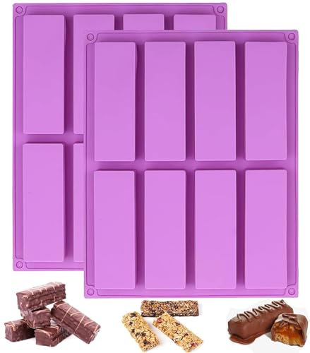BURRSJ Large Rectangle Silicone Granola Bars Mold 2PCS-8 Cavity Reusable Chocolate & Energy Bar Molds for Baking, Cheesecake, Pudding Cake Dishwasher Safe, Non-Stick & BPA-Free Baking Tools (2 Pack)