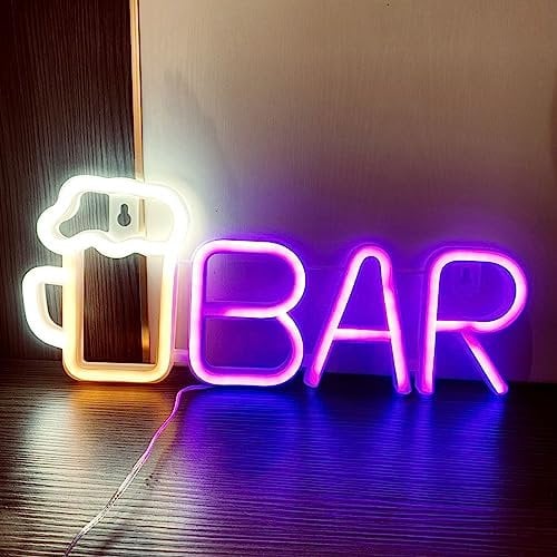 Neon Bar Signs LED Bar Light up Sign Banner Decorative Night Lamp for Home Bar Bistro Party Club Door Christmas Halloween Cellar Wall Decor,USB and Battery Powered,35.5x14.5x1.8CM(Warm+Purple)