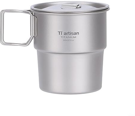 Camping-Titan-Kaffeetasse, 300 ml, Titan-Kaffeetasse mit Deckel, stapelbarer Becher für Outdoor-Camping, Rucksackreisen, 75 x 85 mm (mit Deckel)