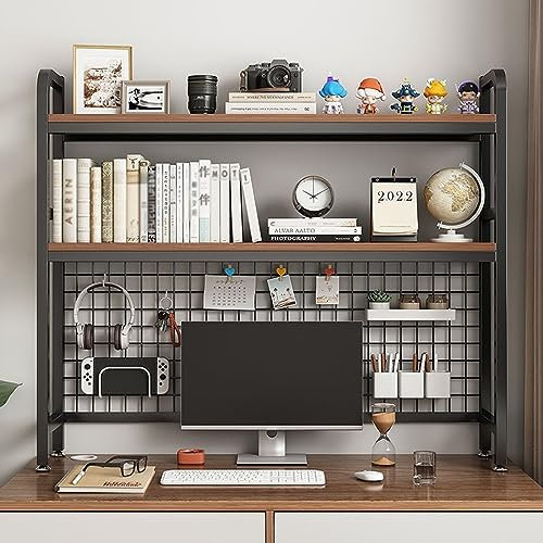 SOLKIN Desktop Bookshelf Organizer, Desktop Hutch, Shelves for Desktop, 2 Tier Desktop Bookcase for Computer Desk, for Home Office Dorm Furniture