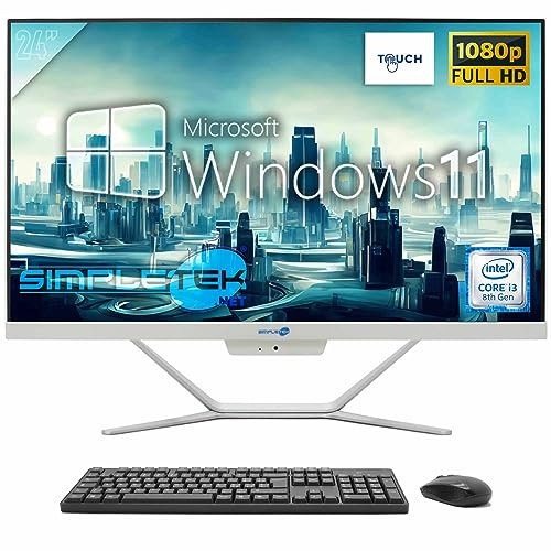 SIMPLETEK - PC All in One Touch Core i3 8° Gen 16GB RAM SSD 240GB Windows 11 | Computer Con Webcam 2K integrata Schermo AiO Touchscreen