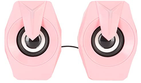 Wired Computer Speaker, USB Powered Speaker Volume Control with RGB Lights, Portable HiFi Wired Subwoofer Speaker with 3.5MM Sound Jack for Laptops Desktop Computers (Pink)