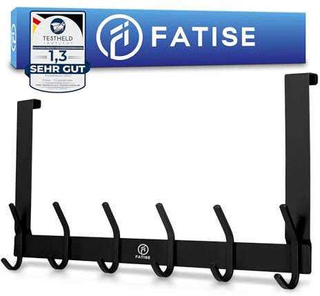 FATISE Porte-manteau de porte noir – Parfait pour les portes allemandes – Patère de porte en acier inoxydable de qualité supérieure – Crochet de porte avec 6 crochets doubles
