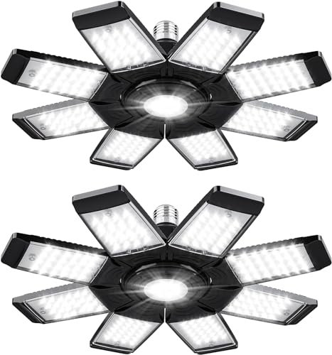 ANYPOWK Lumière de garage LED - 20000 lumens 6500K lumière du jour 200W, Huit Feuille lampes de plafond LED pour garage - Lot de 2