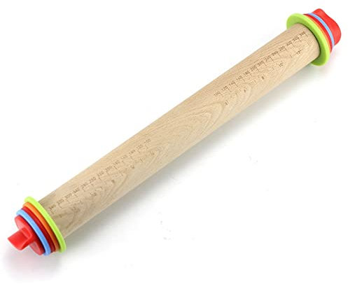 OUSIKA Rouleaux à pâtisserie Rouleau à pâtisserie réglable avec anneau d'épaisseur Rouleau à pâtisserie en bois amovible Outil de cuisson for biscuits, pizza, tartes, crêpes