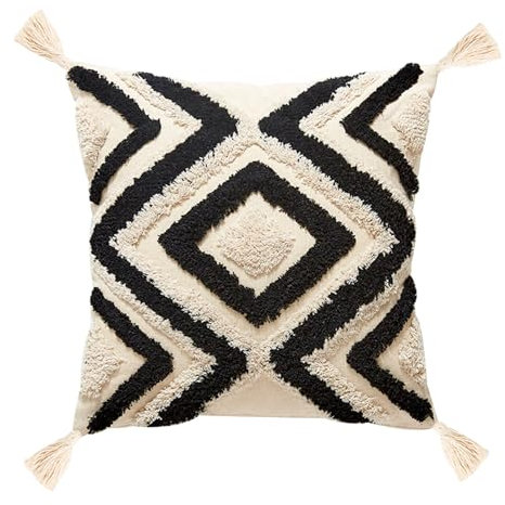 YULUOSHA Dekorative Boho Kissenbezug,Boho Kissen Beige Deko Baumwolle Dekokissen Marokko getuftete Kissenhülle Kissenbezüge Quaste für Sofa Schlafzimmer Wohnzimmer Dekor (45 x 45 cm, F, 1)