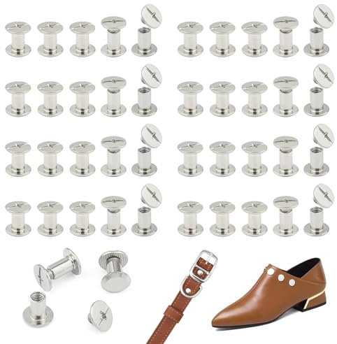 JJWNMLL 85 juegos de postes de tornillo Chicago M5 x 8 mm, remaches Chicago, remaches de metal para reparación de bolsas, cuello, arnés, equipaje, bolso, correa de perro, mochila, cinturón, plateado
