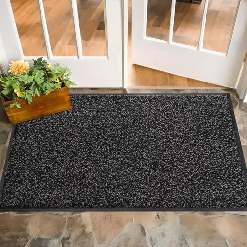 Mibao Fußmatte für Innen & Außen, 61x91cm Anthrazit Schwarz, Dauerhaft Waschbar, Schmutzfangmatte rutschfest für Eingangsbereich, Türmatte mit Naturkautschukrücken