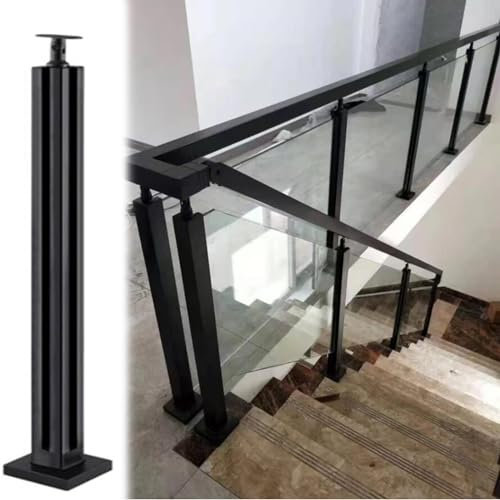 Glasgeländer Pfosten Geländer Glas-Treppengeländerpfosten, Glas-Treppengeländer Seitenhalterungen/ Glasgeländerpfosten für Innentreppen, Quadratisches Handlaufsystem aus schwarzem Glas ( Color : Corne