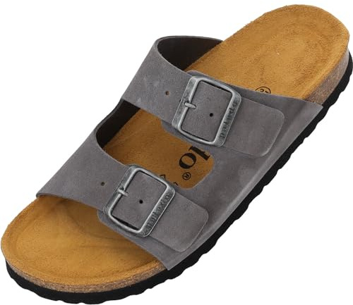 Palado Pantoletten Herren Korfu Premium Leather - gefertigt in Spanien - hochwertiges Leder - Veloursleder-Decksohle - bequemes Weichfußbett - EVA-Sohle Grau UK8 - EU41
