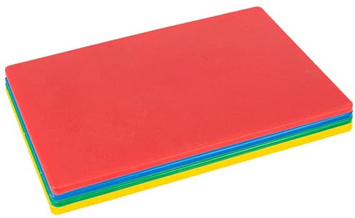 Argon Tableware Plastic Chopping Board - Multicolour - Pack of 4-45cm x 30cm - Thick Colour Coded Kitchen Professional Catering Cutting Block Mat for Dairy, Seafood, Vegetables and Meat