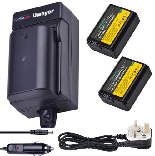 Uwayor NP-FW50 Camera Battery Charger Set Replacement Battery Kit USB for Sony A6000 A6500 A6400 A6300 A5000 A5100 A7 A7II A7S2 A7R A7R2 A7RII A55 A510 RX10 RX10II