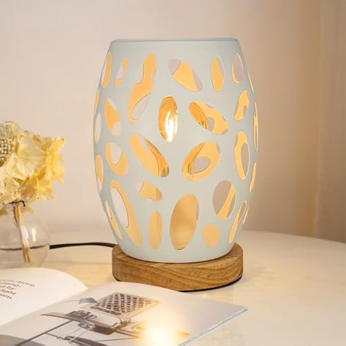 HHMTAKA Metal Lampshade Bedside Table Lamps Egg Shaped Bedroom Lamps Decorative Bedside Lamps with Edison Bulb for Bedroom Home Weddings Parties Patio Indoor (White)