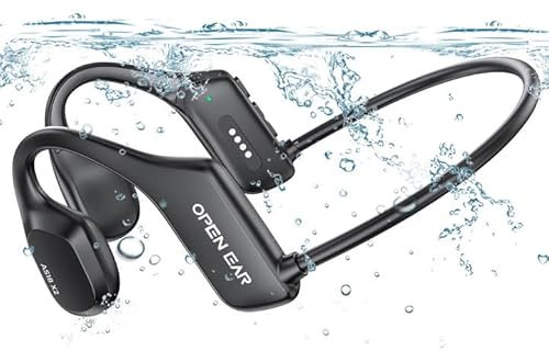 fojep Bone Conduction Headphones for Swimming, IP68 Waterproof Open Ear Headphones, Wireless Earphones, Bluetooth Sport Headphones with Built-in MP3 Player 16G Memory for Running, Cycling, Hiking, Gym