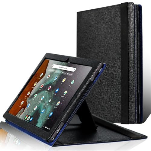 INSOLKIDON Compatibile con ASUS Chromebook Detachable CM3 Tablet Custodia protettiva in pelle Cover con Funzione di Supporto, Auto Svegliati/Sonno,Cover Protezione in PU Pelle (Nero)