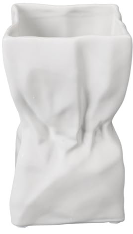 Vase aus Keramik, Plissierte Papiertüte, weiß, für Bücherregal