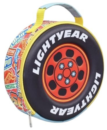Disney Bolsa de almuerzo con forma de neumático de Cars Lightning McQueen para niños y niñas, lonchera escolar para guardería