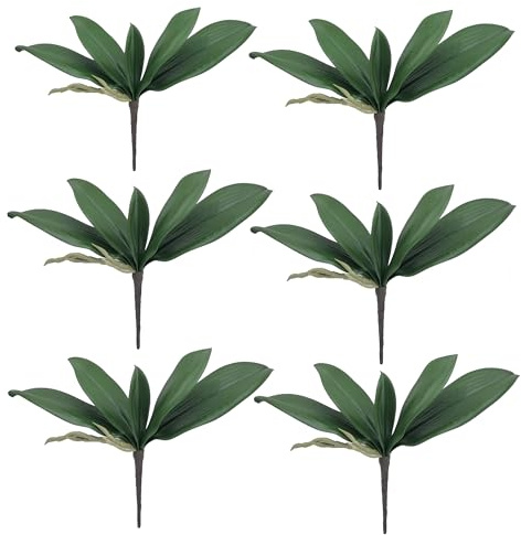 M2cbridge Artificial Green Orchid Leaves Phalaenopsis Stems Real Touch for Flowers Arrangements Pot Decor(10,6pcs)