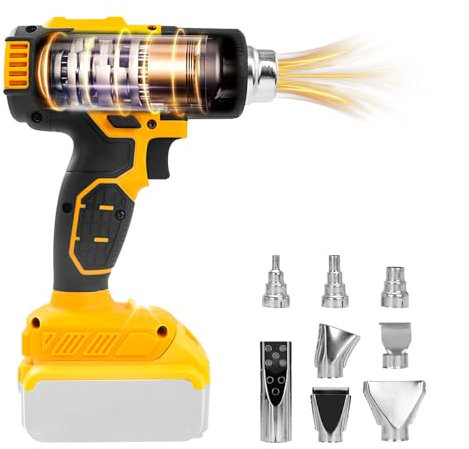 Pistola de calor inalámbrica, pistola de aire caliente de mano de 50 ℃ a 550 ℃, ajuste de temperatura, pistola de aire caliente inalámbrica con 8 boquillas, se adapta a baterías de 20 V DCB206 DCB205