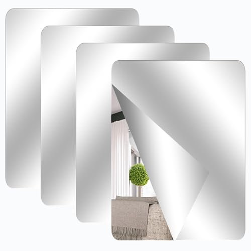 TSLBW Paquete de 4 espejos autoadhesivos de 40 x 30 cm, espejo acrílico, espejos escolares, hojas de espejo flexibles para pared, escuela, hogar, sala de estar, baño, dormitorio, decoración